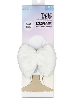 Conair Twist & Dry Ultra-Absorbent Microfiber Hair Towel - White